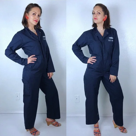 vintage US NAVY COVERALLS womens Md/L/36R military boiler suit sailor utility